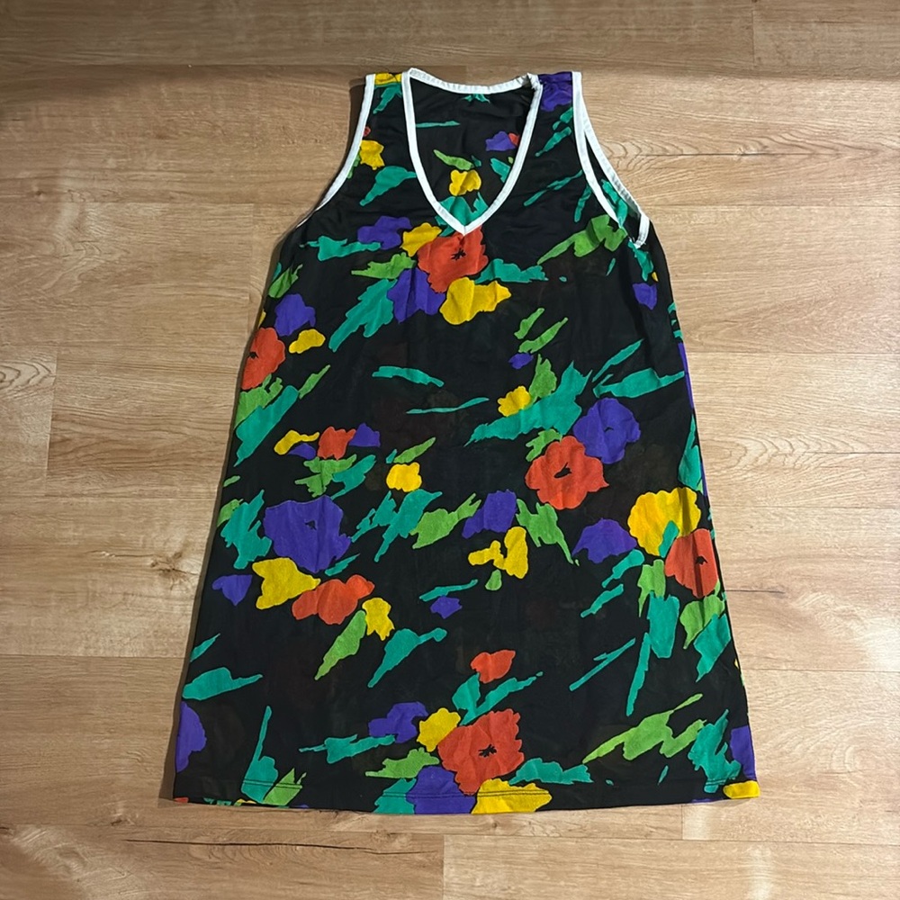 Sheer vintage floral swim cover up / slip dress